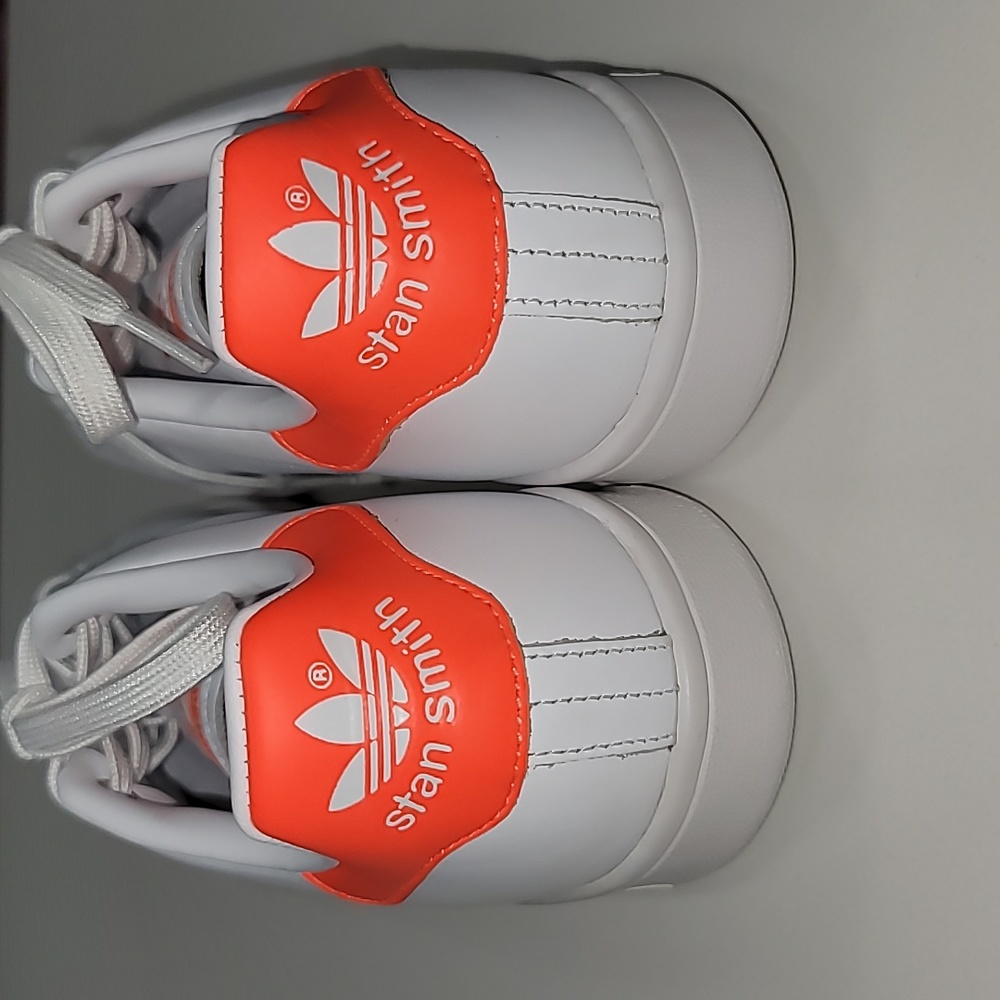 Adidas Stan Smith Sneakers, White & Orange, Size 8.5